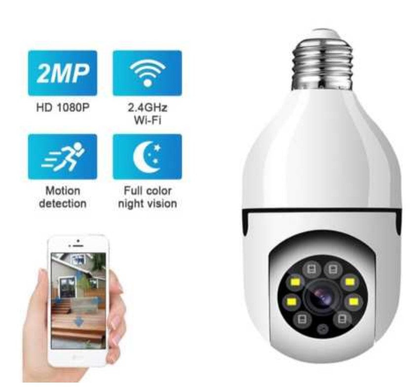 E27 Bulb Security Camera | 1080P Wi-Fi, 360° Pan, Night Vision, Two-Way Audio