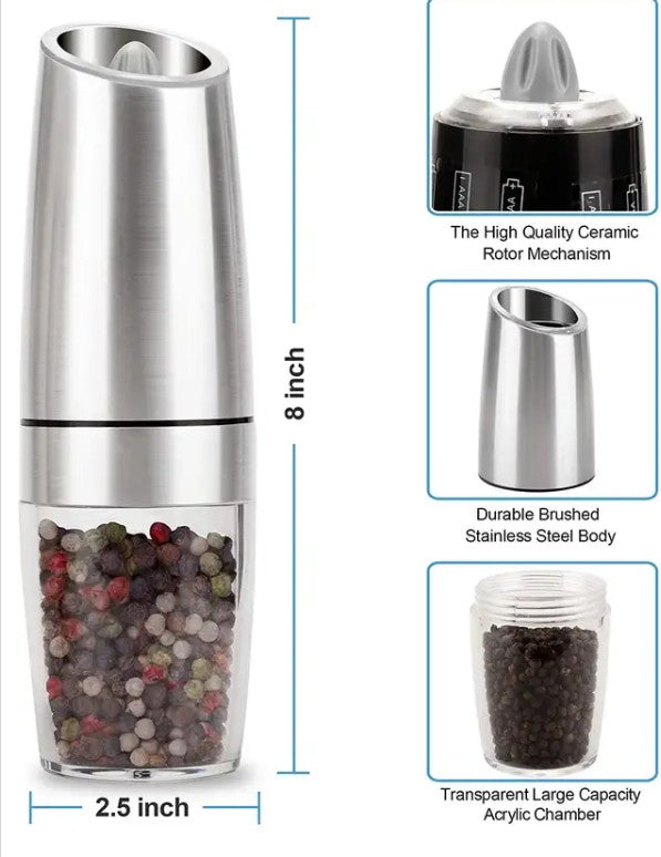 Electric Salt & Pepper Grinder Set | Gravity-Activated with LED Light
