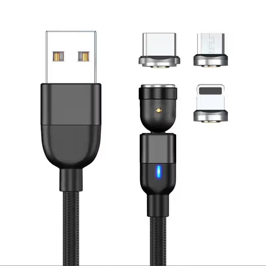 3-in-1 Magnetic Charging Cable | 540° Rotating, Fast Charge, USB-C / Lightning / Micro USB