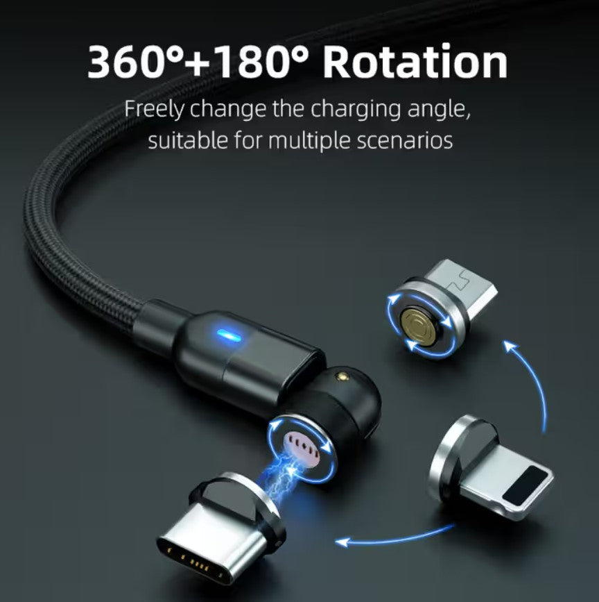 3-in-1 Magnetic Charging Cable | 540° Rotating, Fast Charge, USB-C / Lightning / Micro USB