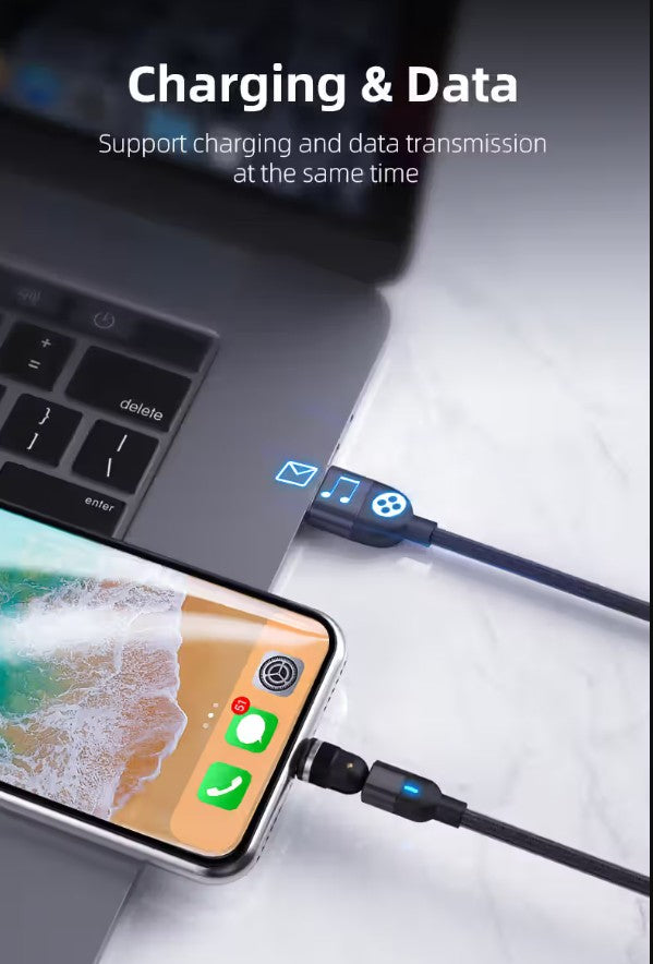 3-in-1 Magnetic Charging Cable | 540° Rotating, Fast Charge, USB-C / Lightning / Micro USB